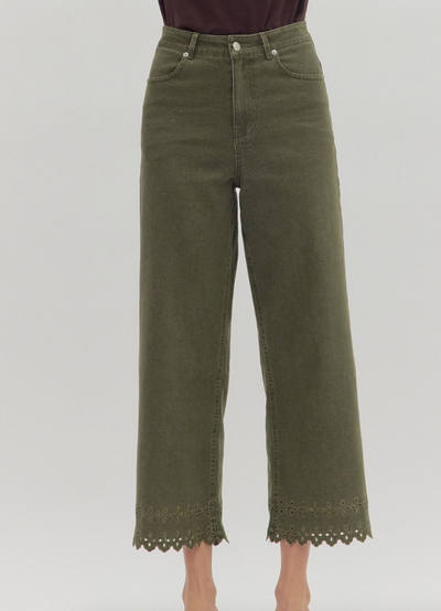Olive Eyelet Hem Pant