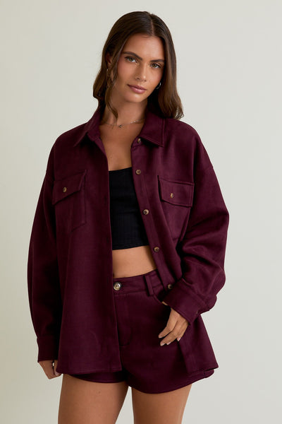 Burgundy High Waisted Suede Shorts
