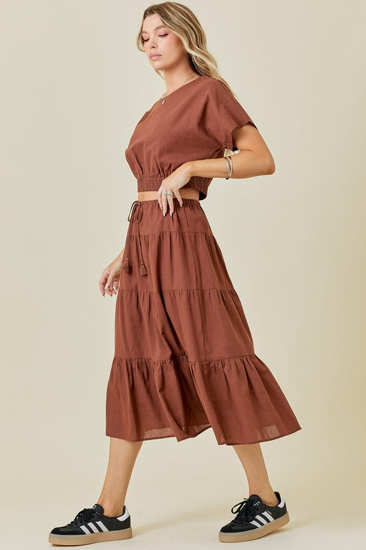 Tiered Maxi Skirt Set- Chocolate