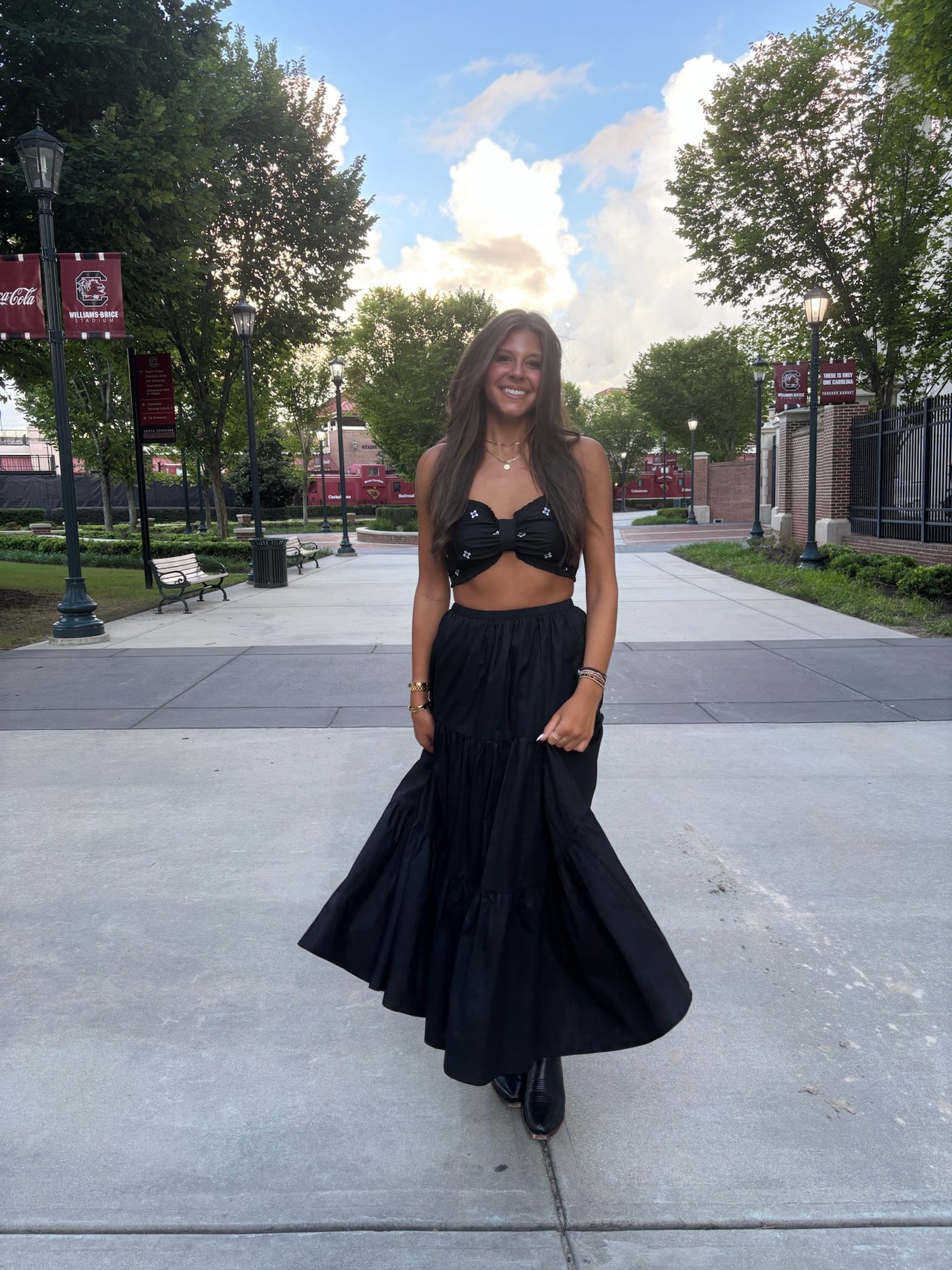 Embroidered Bralette And Maxi Skirt Set