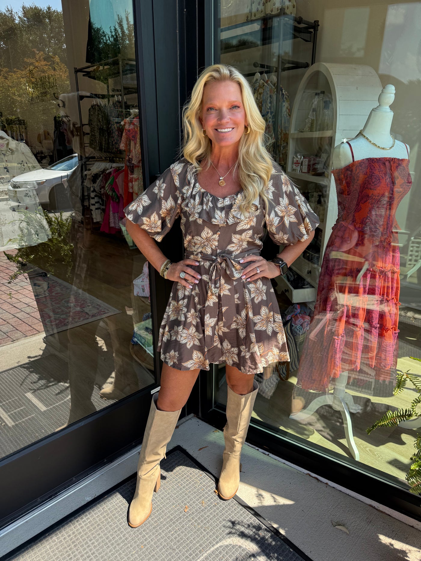 Mocha Botanical Print Romper