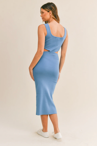 Bodycon Cut Out Midi Dress- Blue