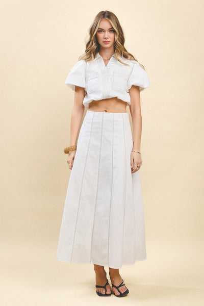 Bubble Sleeve Contrast Stitch Top