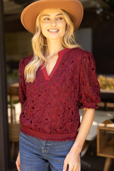Floral Crochet Top- Garnet