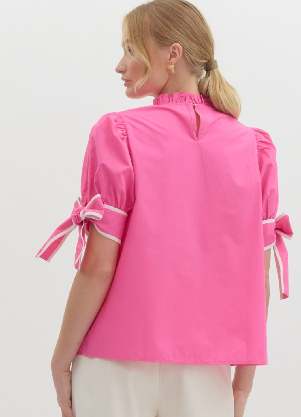 Bow Cuff Statement Top- Hot Pink