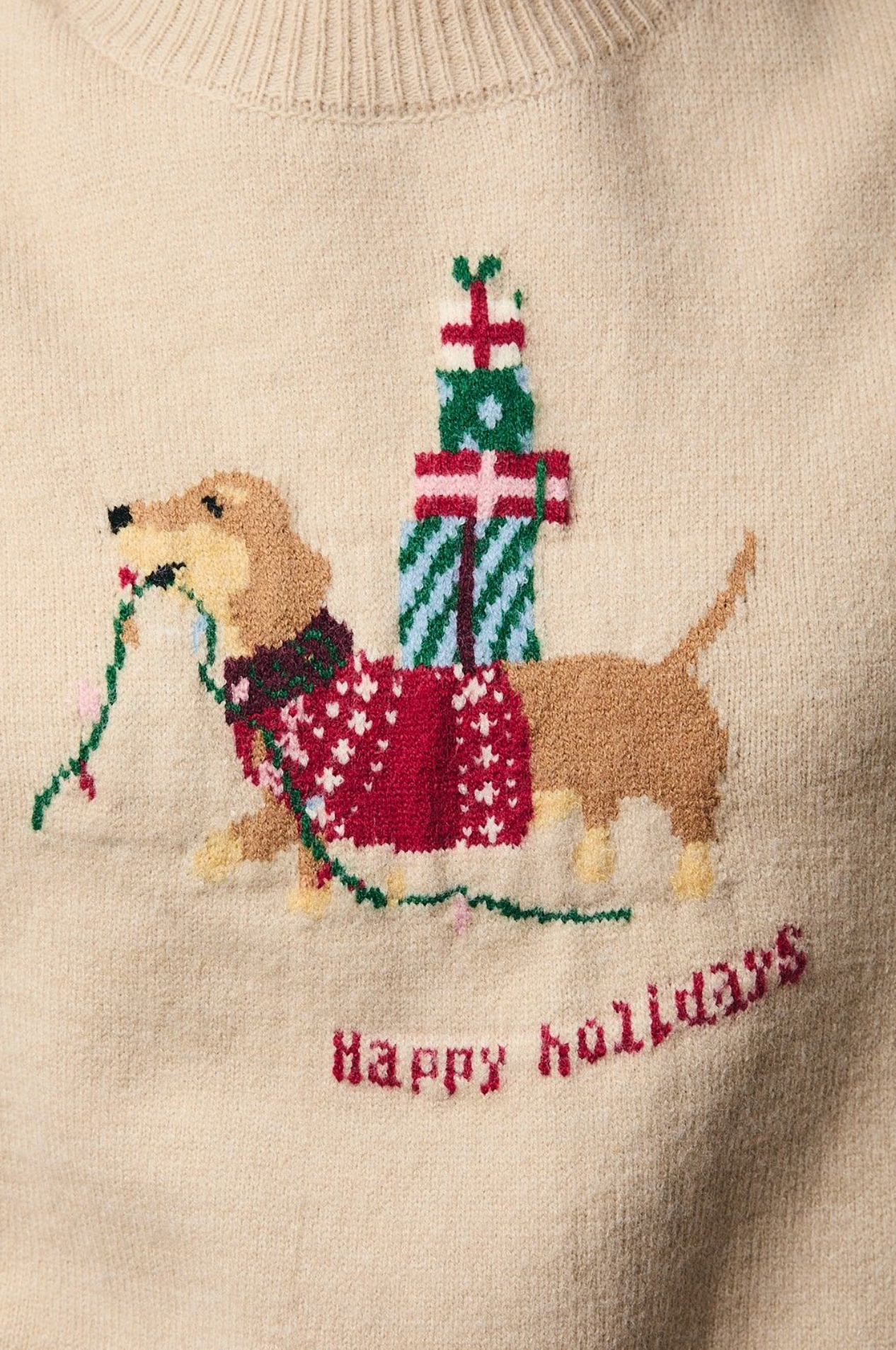 Taupe Dog Graphic Christmas Sweater