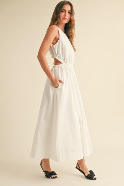 Open Back Detail White Maxi Dress