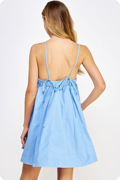 Light Blue Contrast Top Stitch Mini Dress