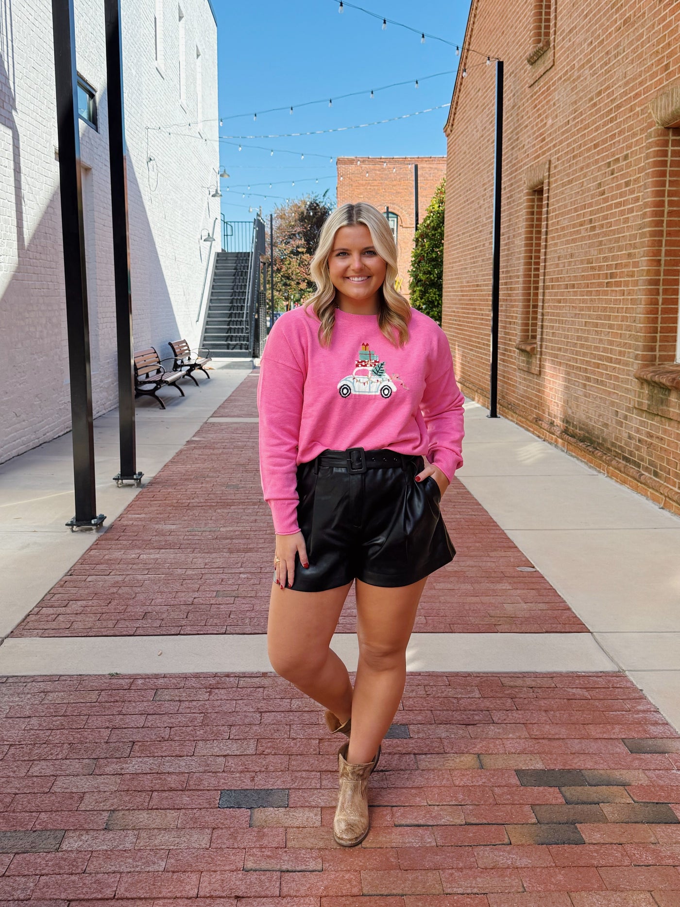 Black Belted Faux Leather Shorts