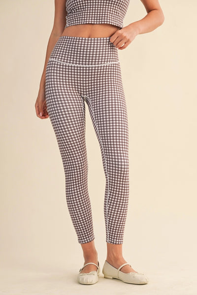 Gingham Print Legging Set- Brown
