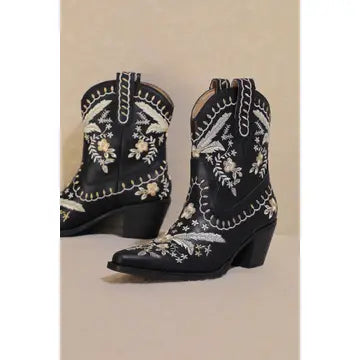 Floral Embroidered Boot- Black