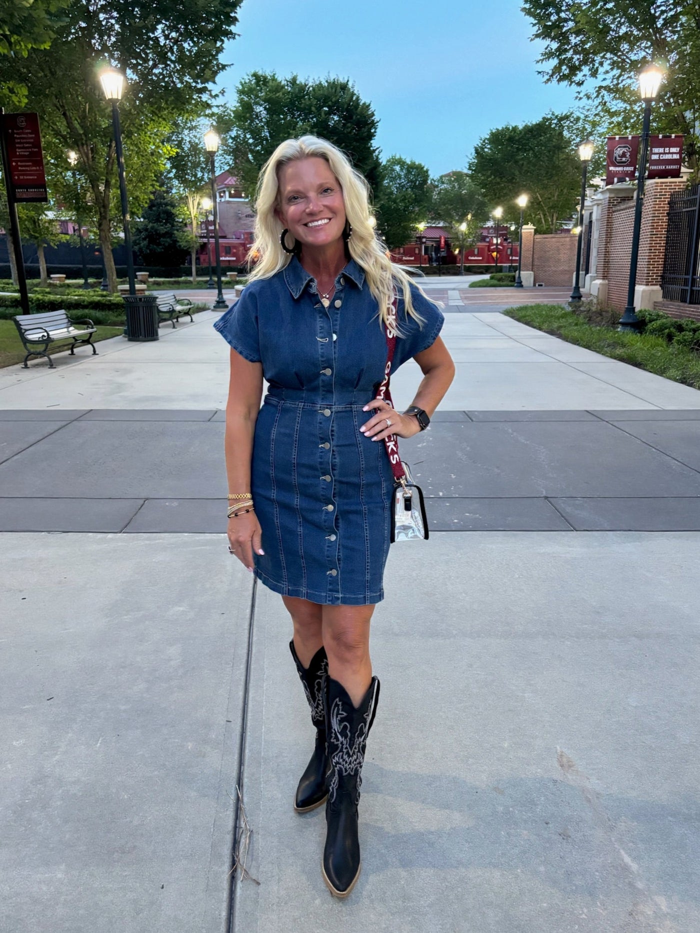 Washed Denim Mini Dress With Pleated Waist