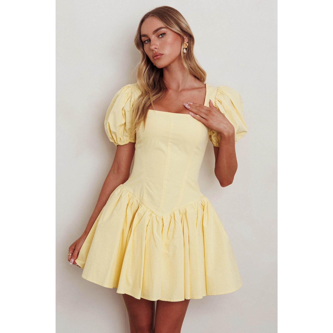 Yellow Puff Sleeve Corset Mini Dress