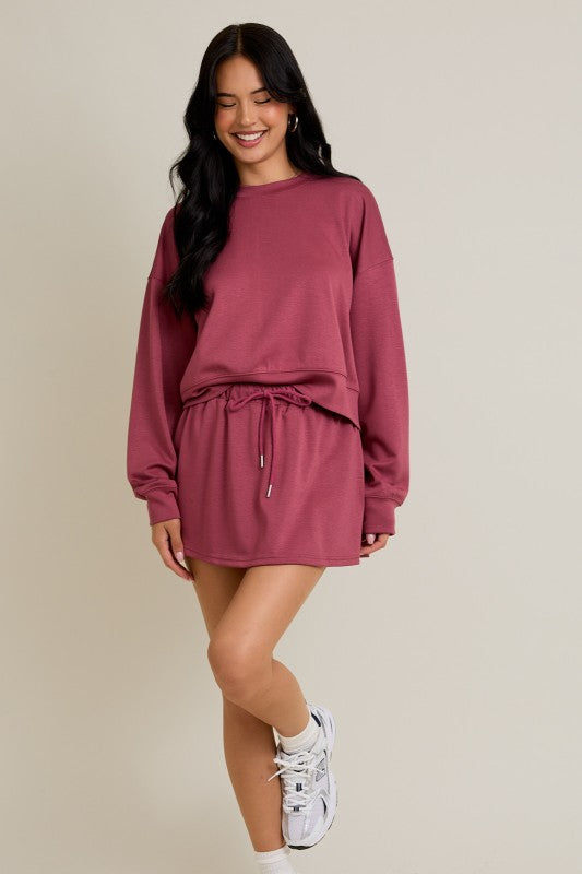 Dusty Rose Sweatshirt With Flare Skort Set