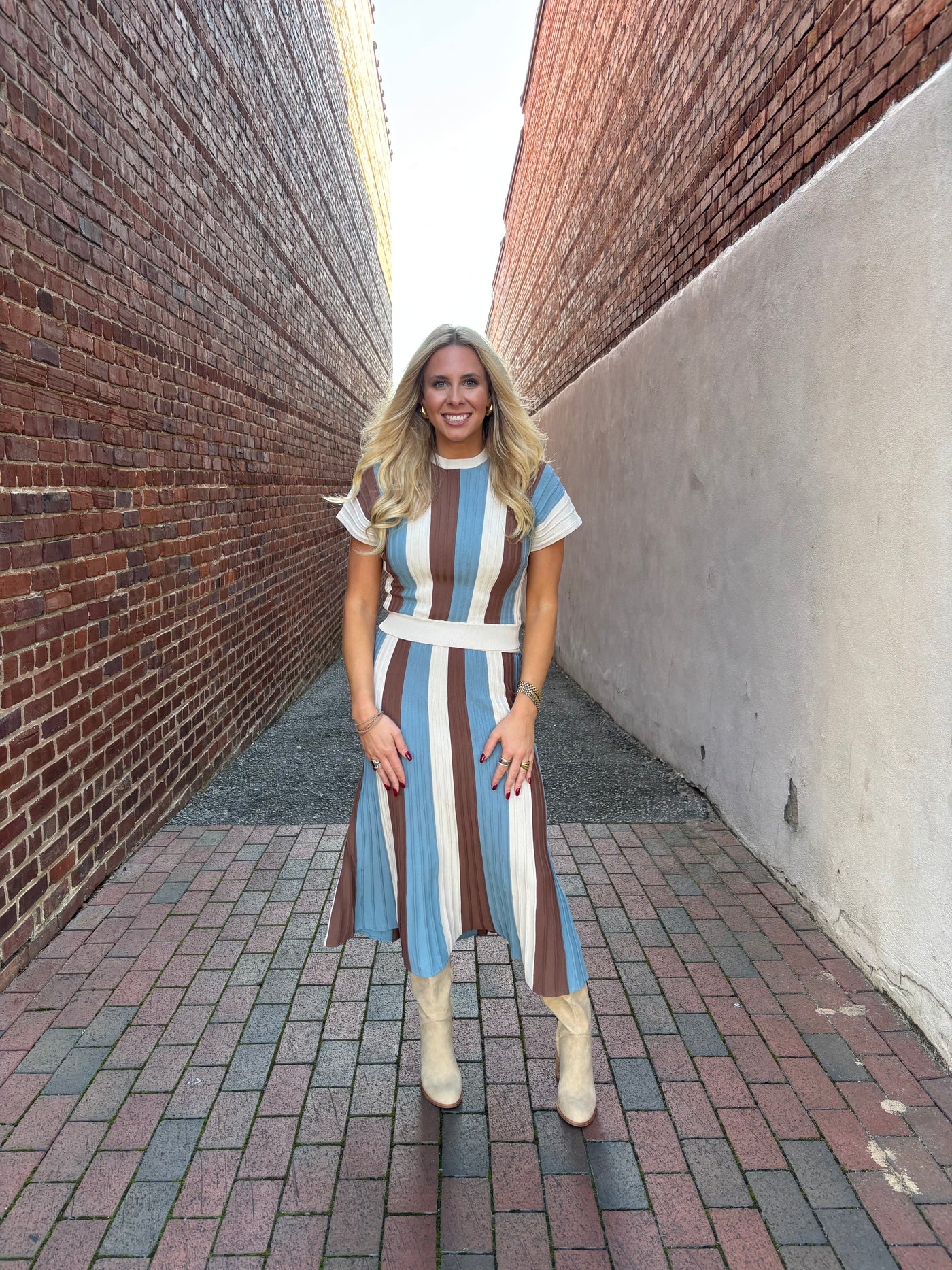 Color Block Sweater Midi Skirt Set