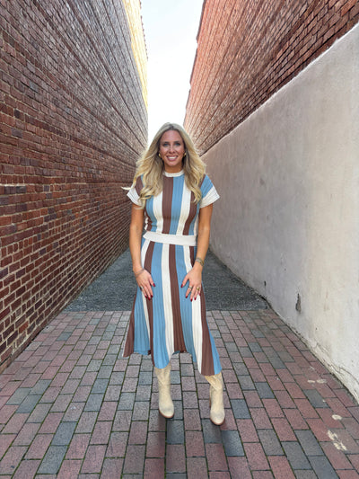 Color Block Sweater Midi Skirt Set