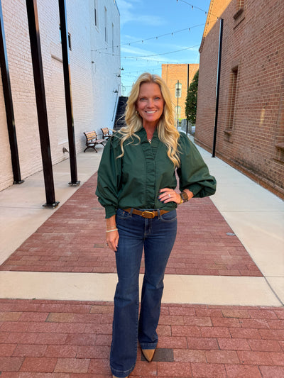 Hunter Green Ruffled Accent Top