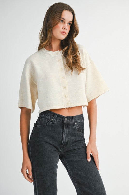 Casual Knit Cardigan Top- Cream