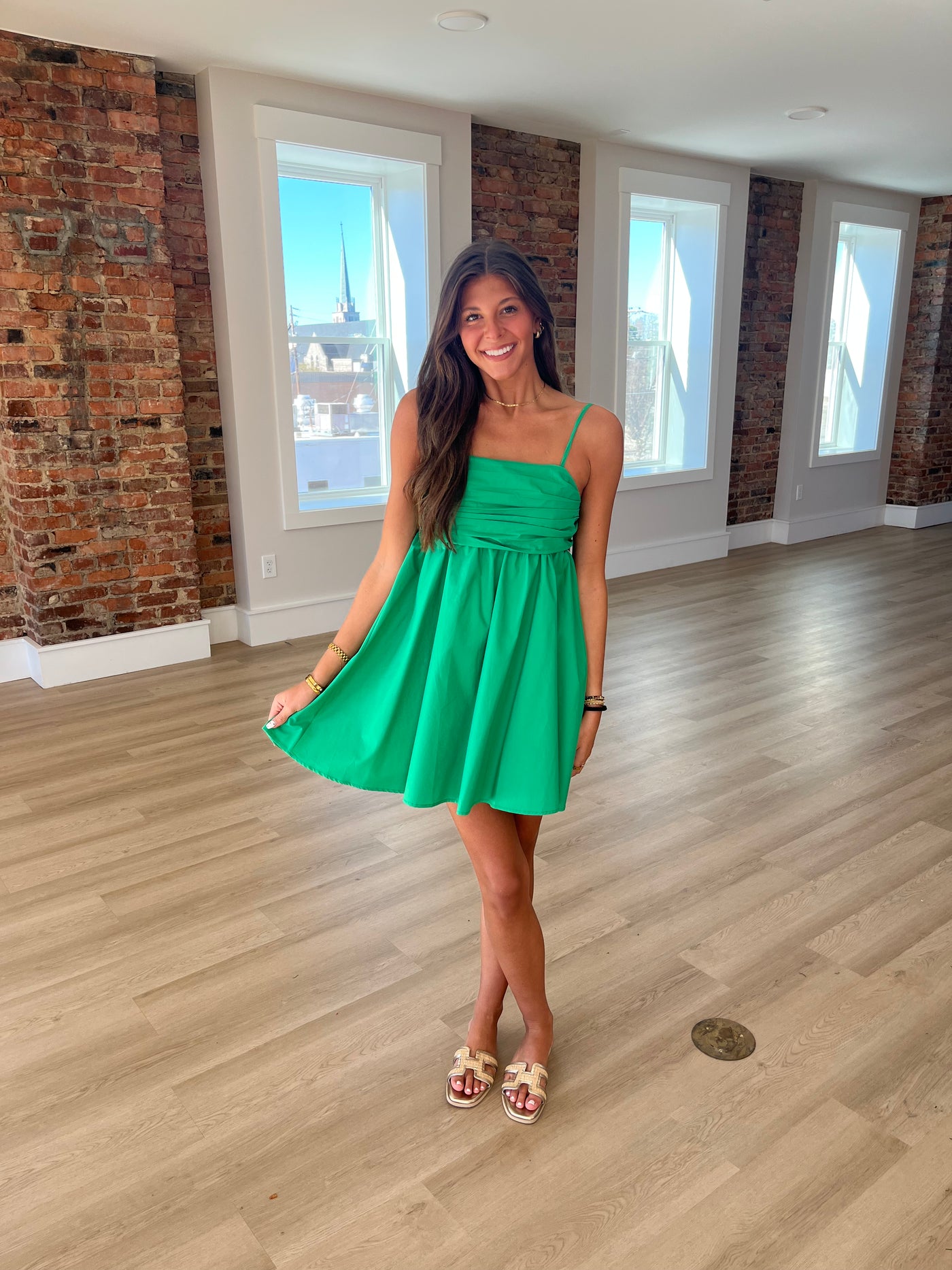 Green Ruched Chest Mini Dress