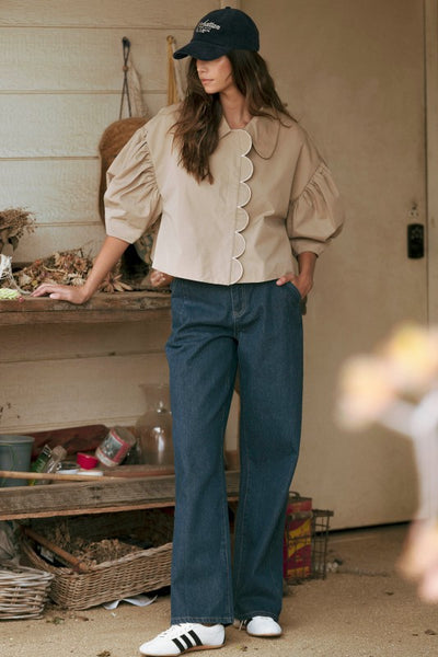 Puff Sleeve Scallop Trim Jacket
