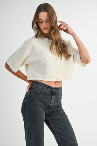 Casual Knit Cardigan Top- Cream