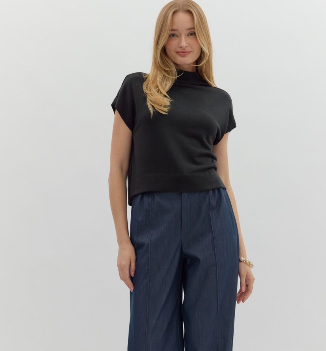 Black Mock Neck Sweater Top
