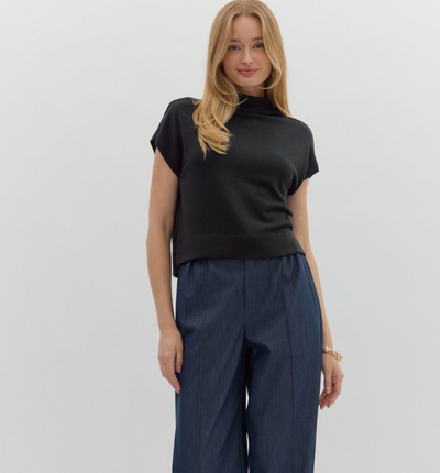 Black Mock Neck Sweater Top