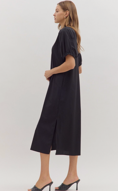 Black Puff Sleeve Midi Dress