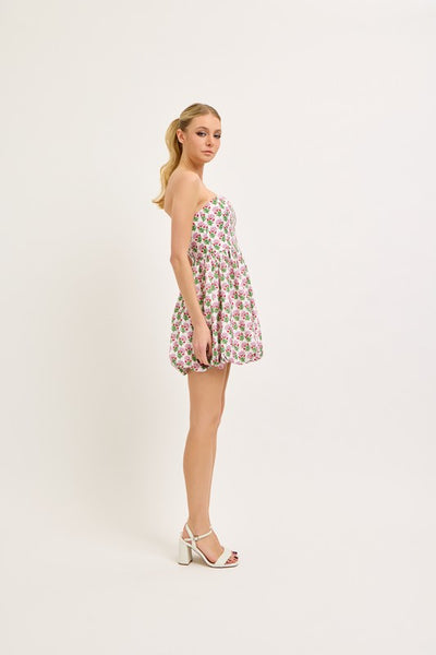 Strapless Floral Bubble Hem Mini Dress