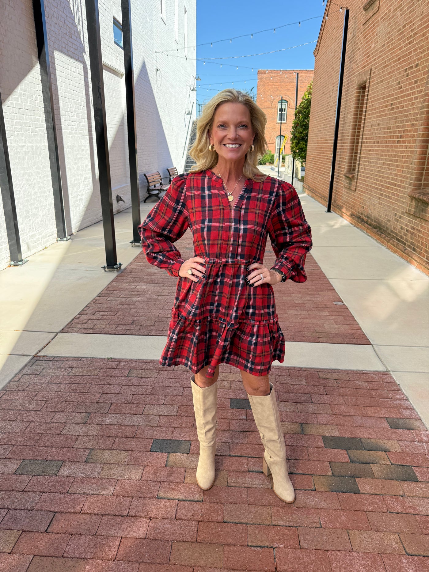Checkered Long Sleeve Dress