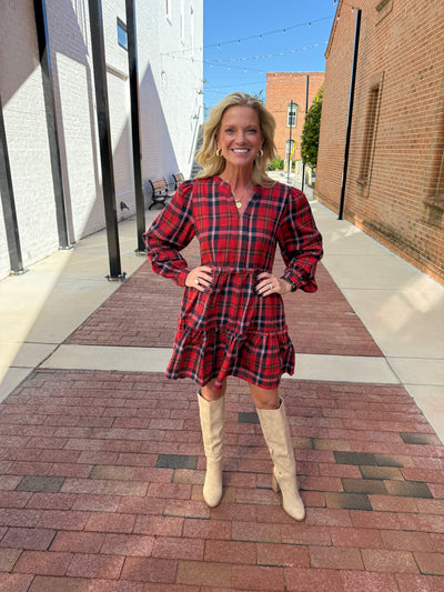 Checkered Long Sleeve Dress
