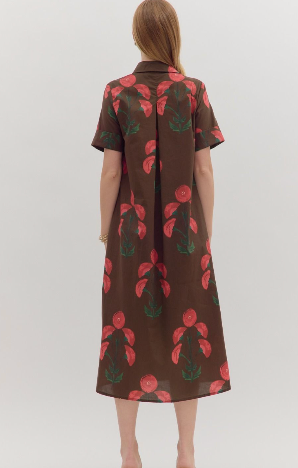 Brown Floral Button Down Midi Dress