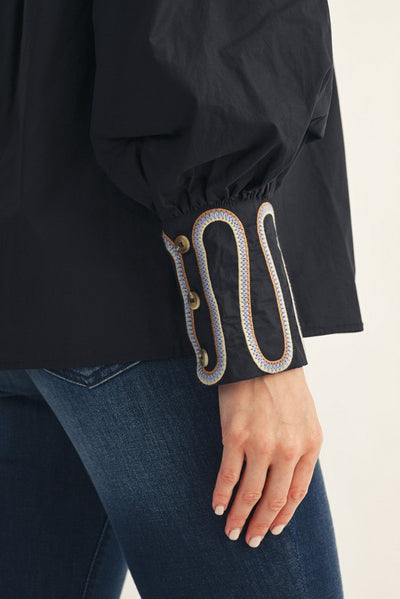 Black Embroidery Accent Button Down Shirt