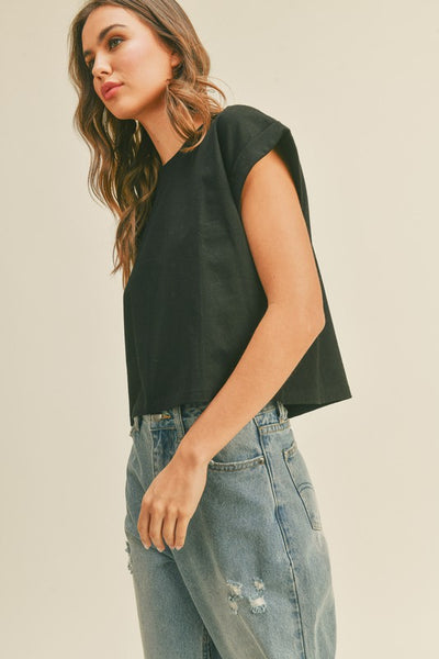 Round Neck Cuff Sleeve Top