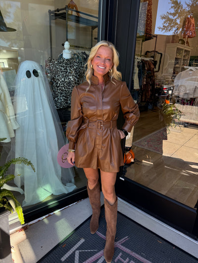 Chara Camel Faux Leather Romper
