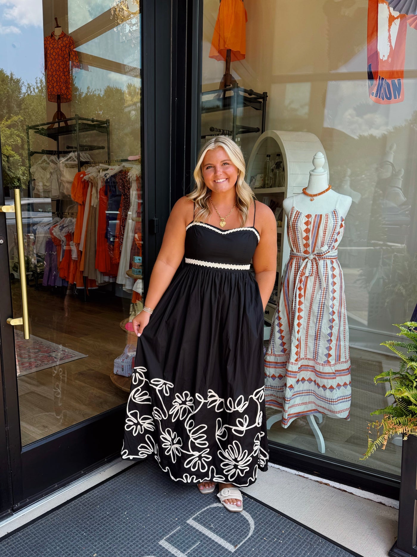 Black Patch Detailed Maxi Dress