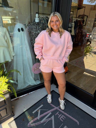 Cozy Fleece Sweatshirt Set- Blush
