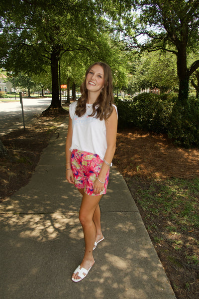 Bright Pink Floral Shorts