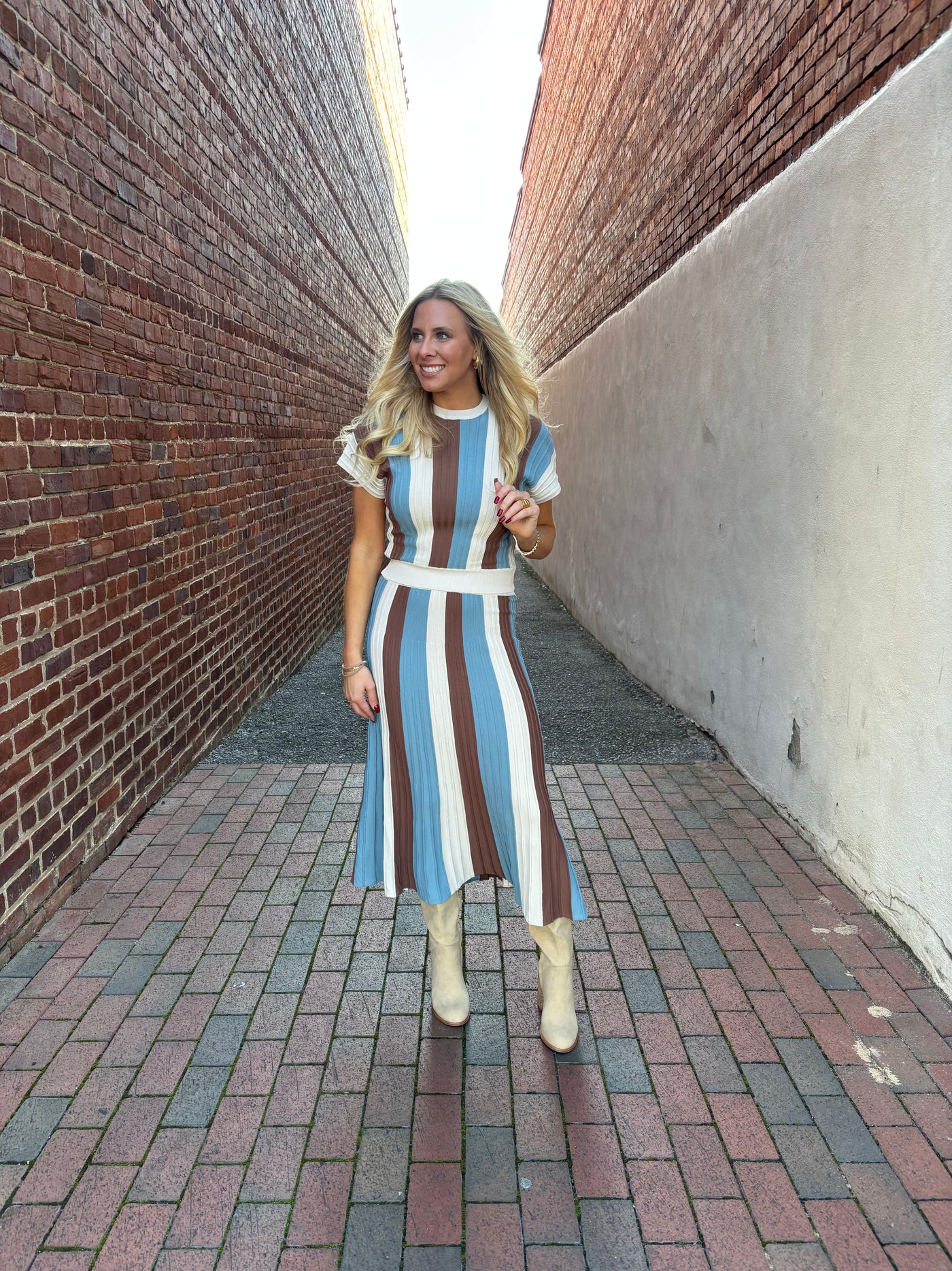 Color Block Sweater Midi Skirt Set