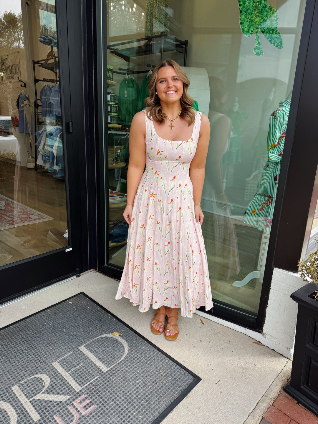 Pink Floral Print Square Neck Midi Dress – The Kindred Boutique