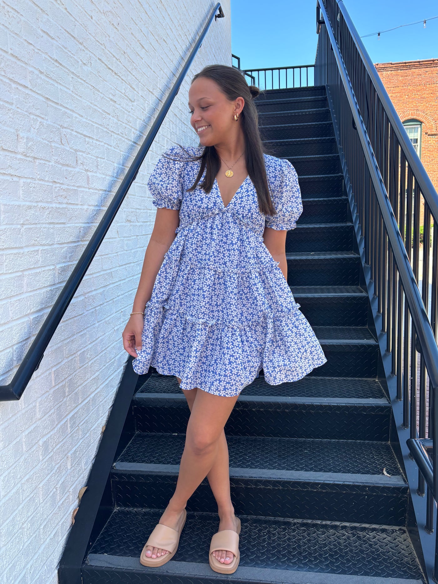 Sweet Blue Floral Babydoll Dress
