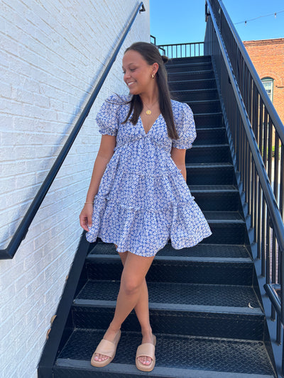 Sweet Blue Floral Babydoll Dress