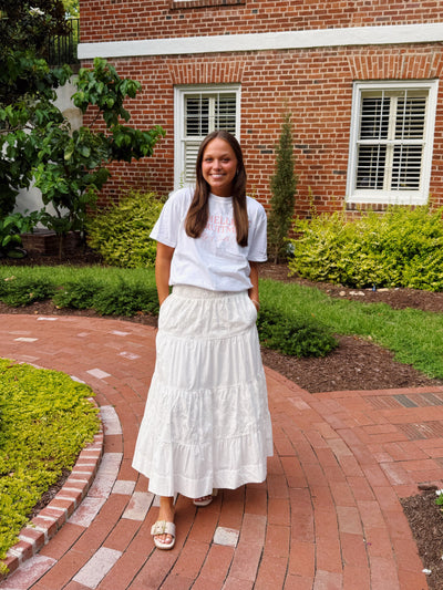 White Eyelet Embroidered Midi Skirt