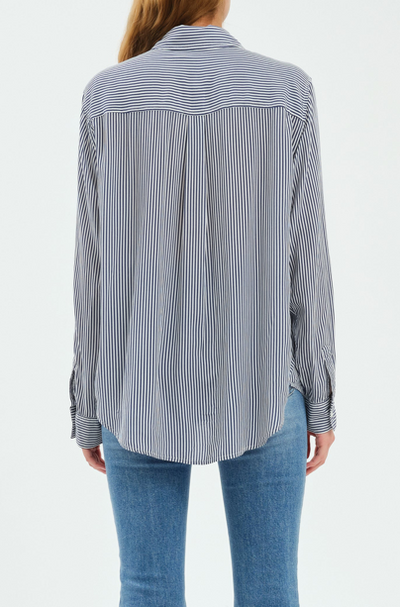 Palisades Rayon Button Up Top- Bluestone Stripe