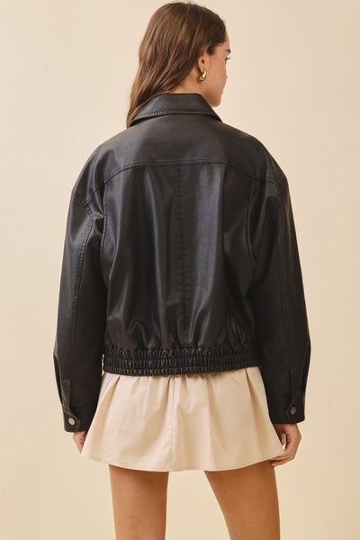 Brown Faux Leather Zipper Front Jacket