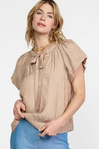 Jacquard Bubble Sleeve Top-Sandy Taupe