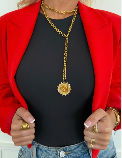 XL Coin Necklace with Stones By Chansutt Pearls