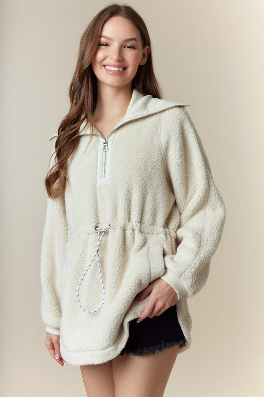 Fleece Waist Cord Pullover- Taupe