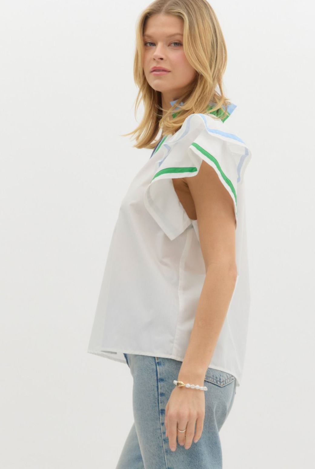 White Color Edge Detail Top