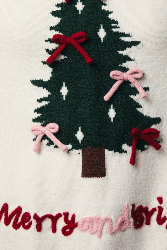 Cream Bow Tree Christmas Sweater